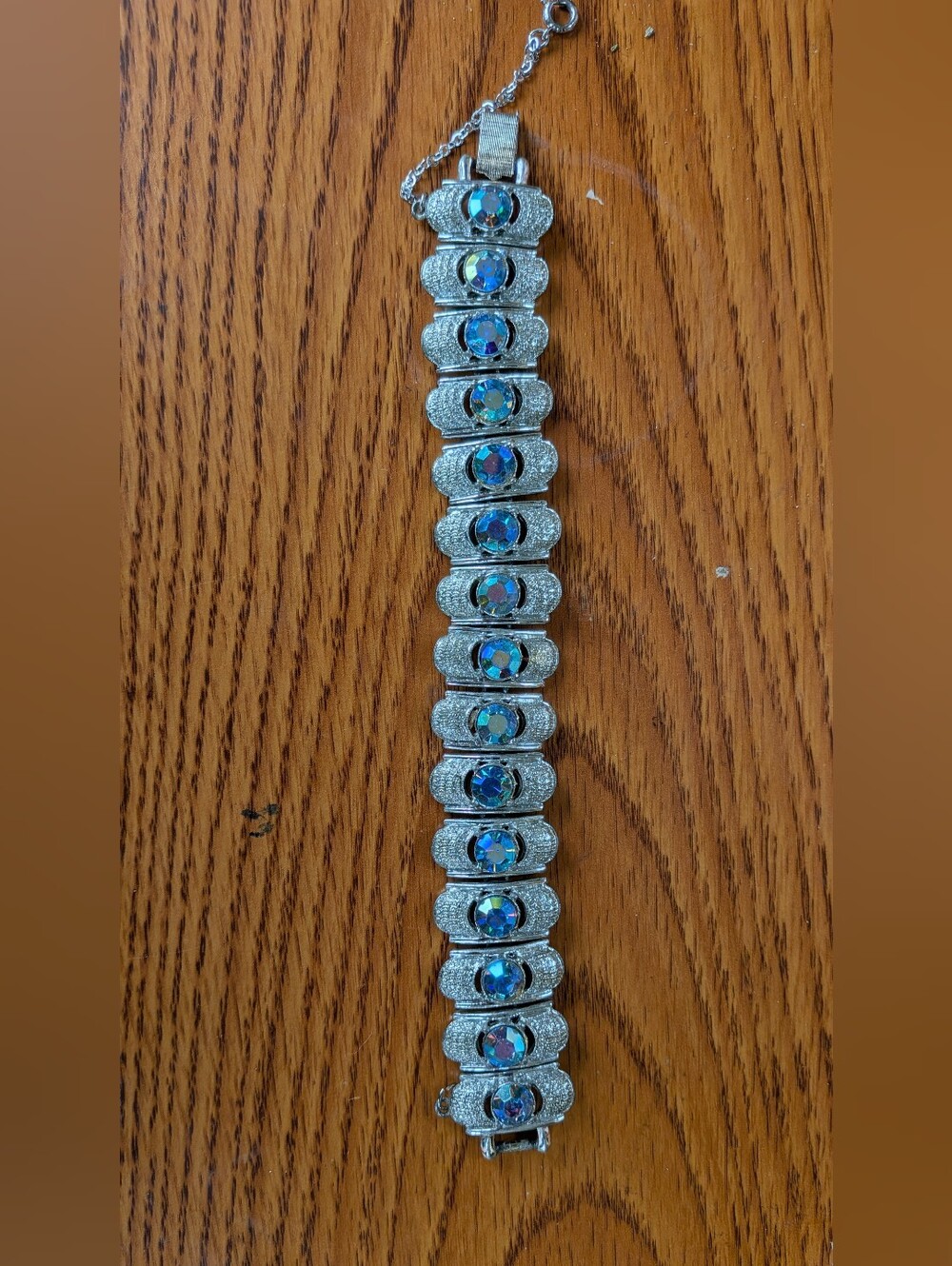 Rhinestone Silver Toned Bracelet with Aurora Borealis Crystals 7 Inches